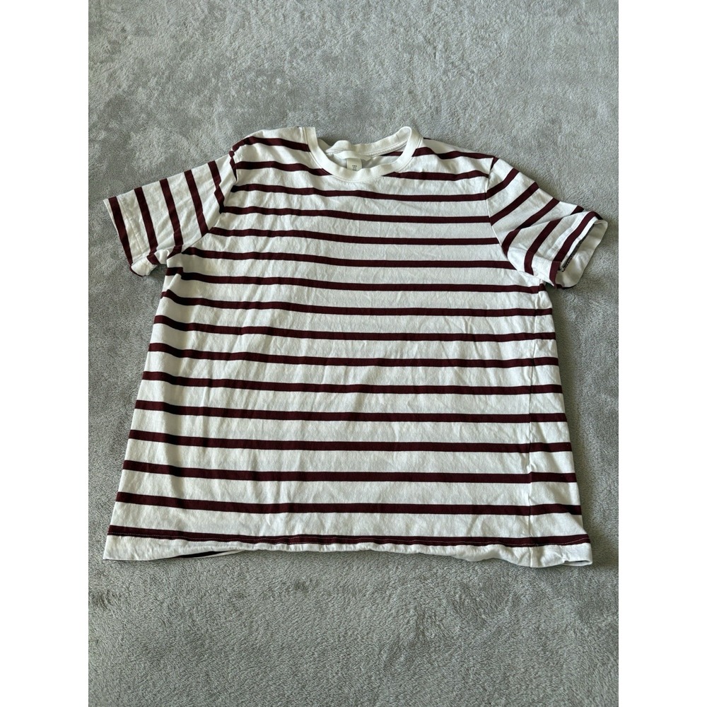 H&M‎ Women's Medium Basic Striped T-Shirt Cream/Riviera Classic